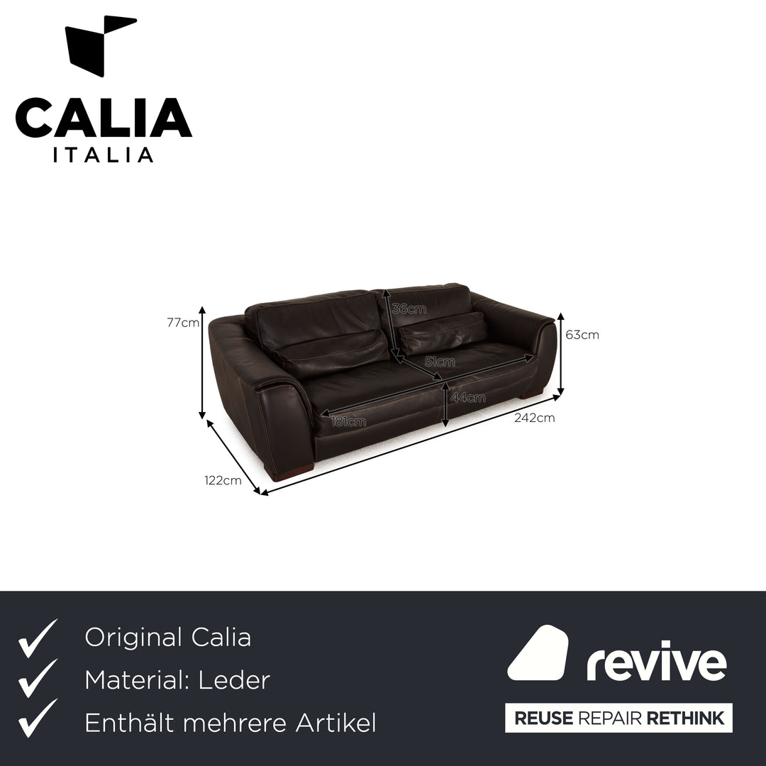 Calia Fjord Leder Sofa Garnitur Dunkelbraun Dreisitzer Hocker