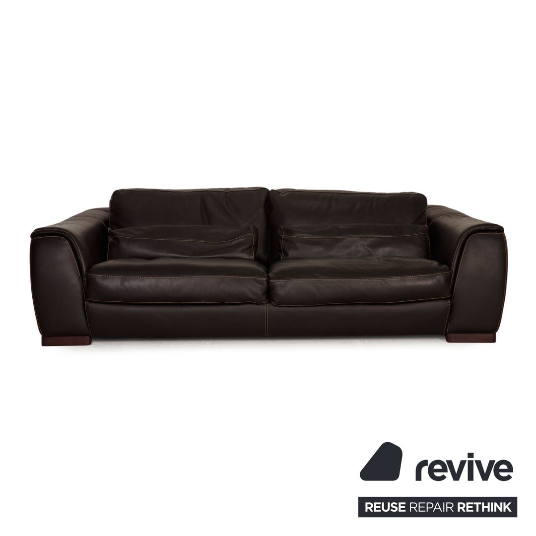 Calia Fjord Leder Sofa Garnitur Dunkelbraun Dreisitzer Hocker