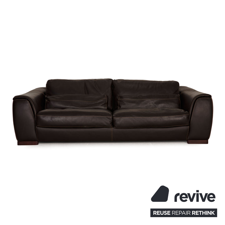 Calia Fjord Leder Sofa Garnitur Dunkelbraun Dreisitzer Hocker