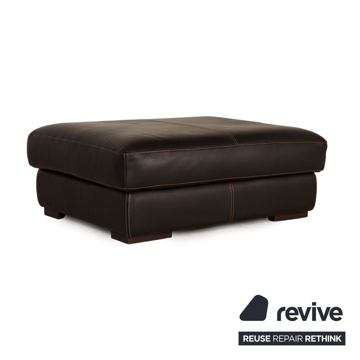 Calia Fjord Leder Sofa Garnitur Dunkelbraun Dreisitzer Hocker