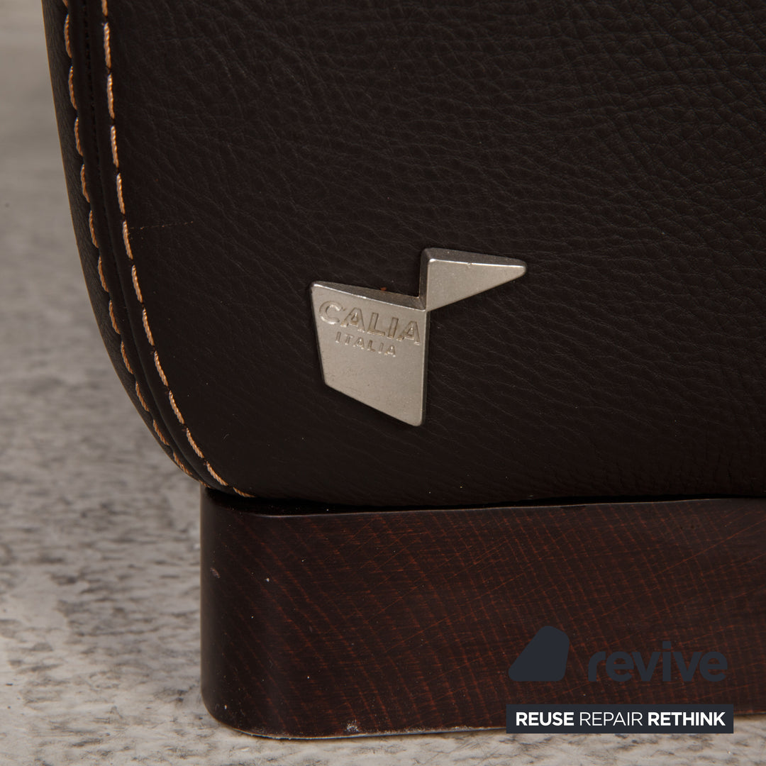 Calia Fjord Leder Sofa Garnitur Dunkelbraun Dreisitzer Hocker