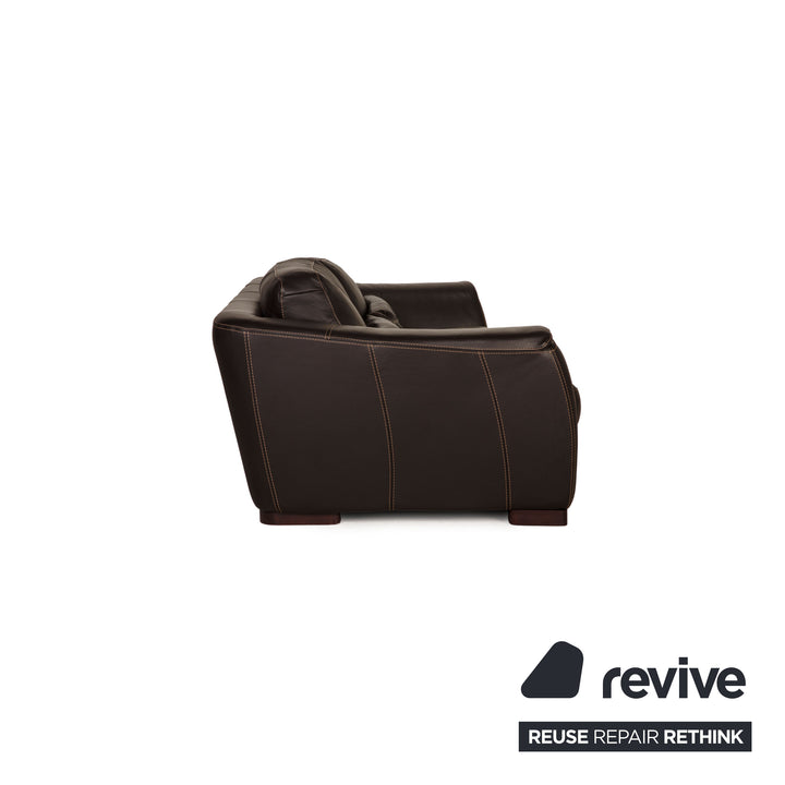 Calia Fjord Leder Sofa Garnitur Dunkelbraun Dreisitzer Hocker