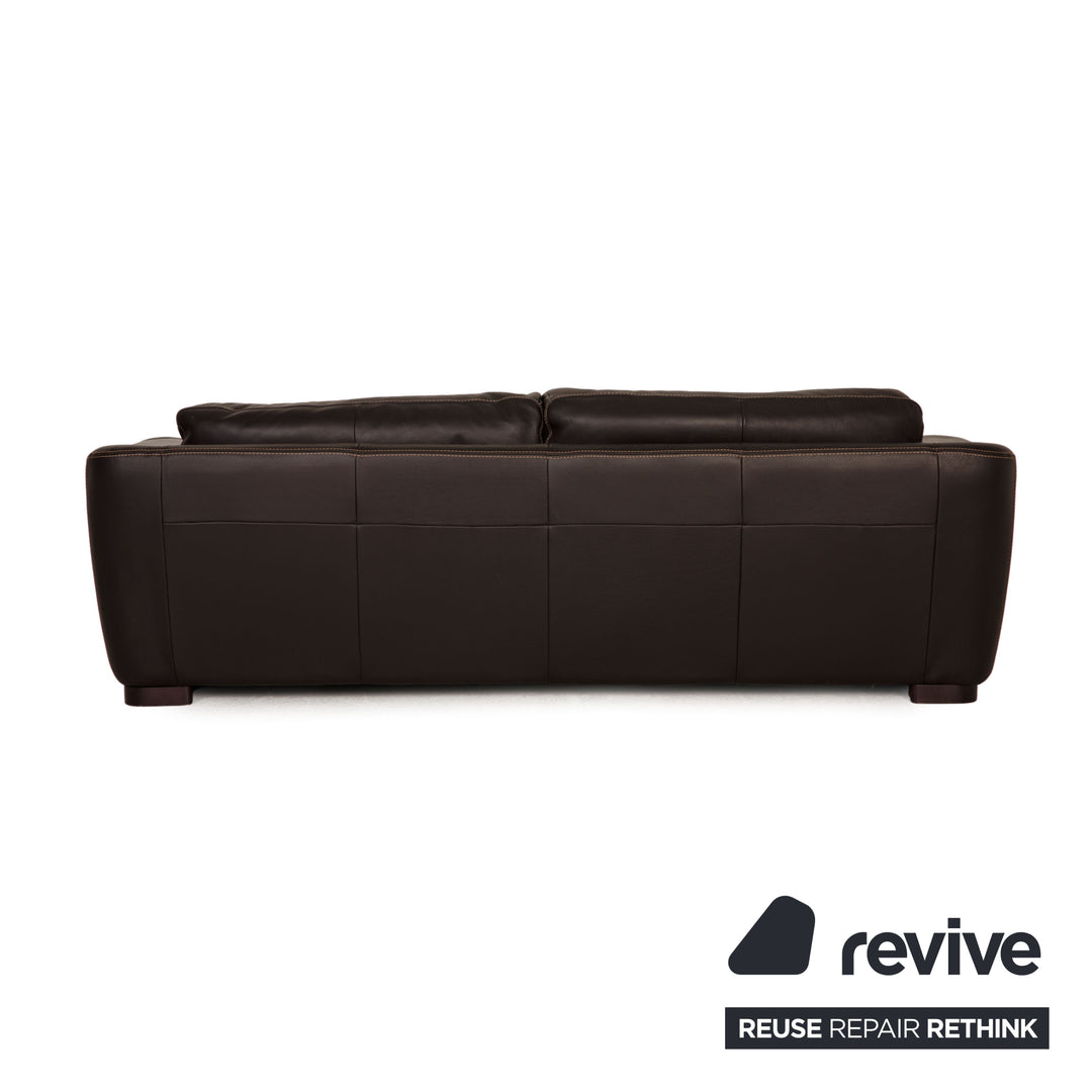 Calia Fjord Leder Sofa Garnitur Dunkelbraun Dreisitzer Hocker