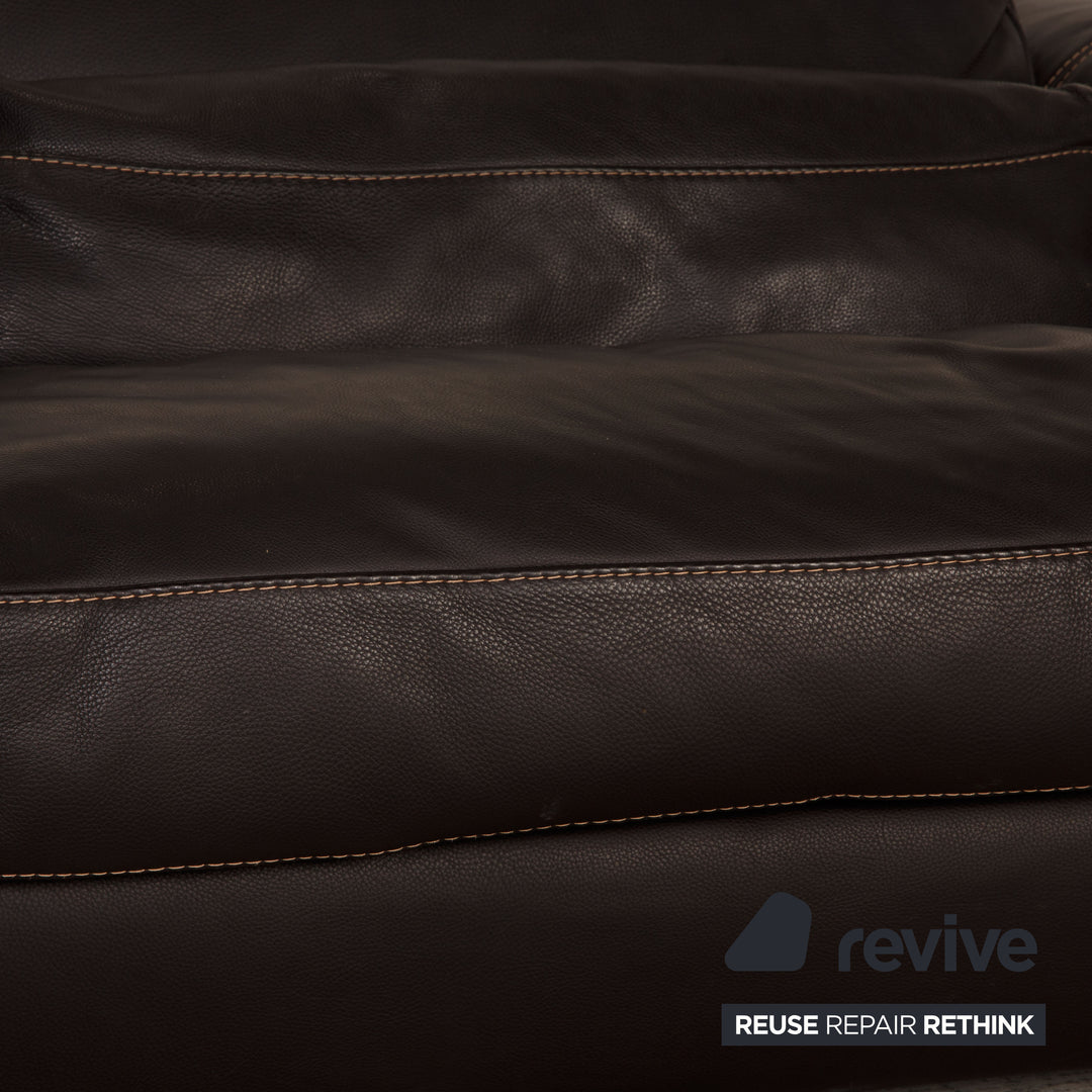 Calia Fjord Leder Sofa Garnitur Dunkelbraun Dreisitzer Hocker