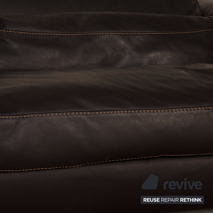 Calia Fjord Leder Sofa Garnitur Dunkelbraun Dreisitzer Hocker