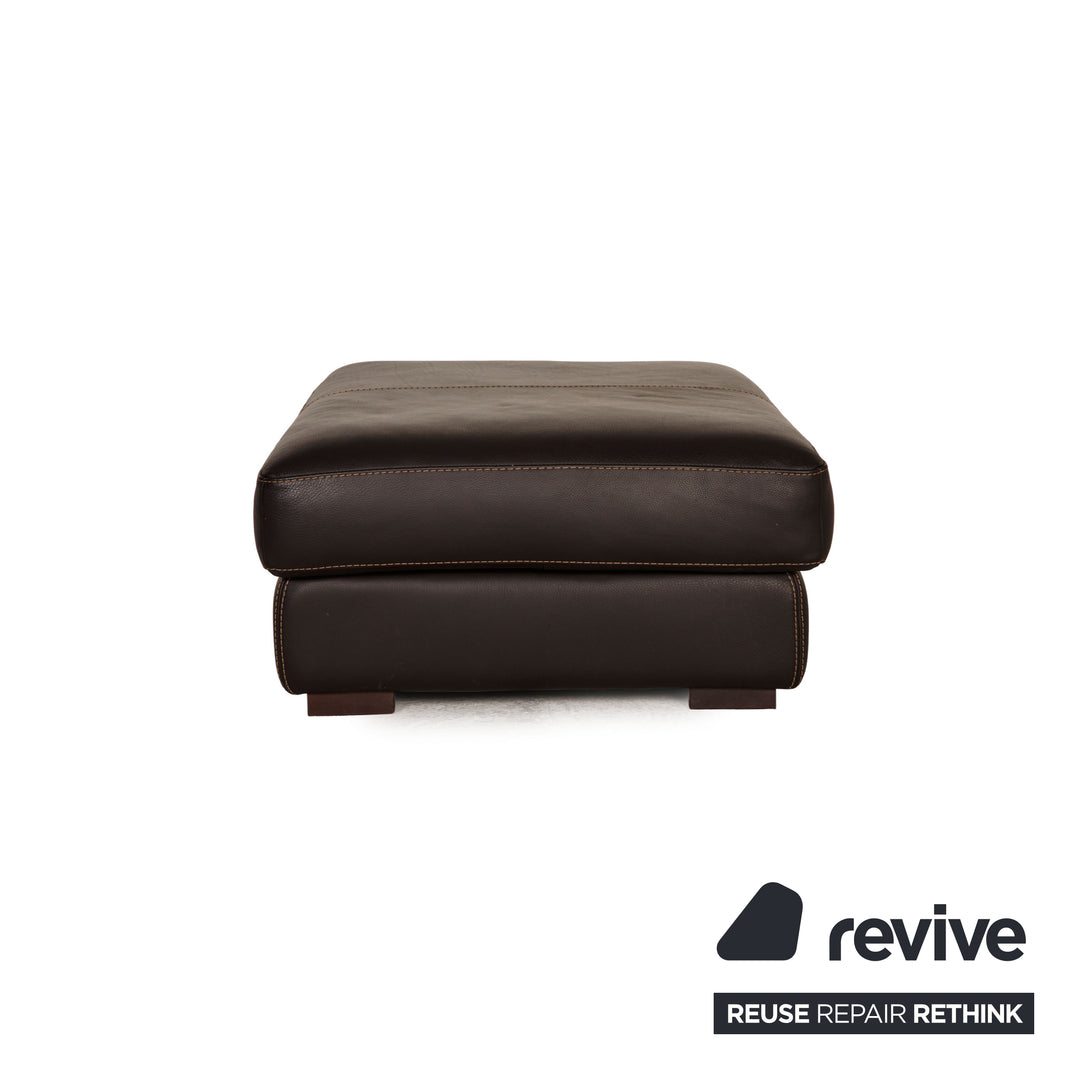 Calia Fjord Leder Sofa Garnitur Dunkelbraun Dreisitzer Hocker
