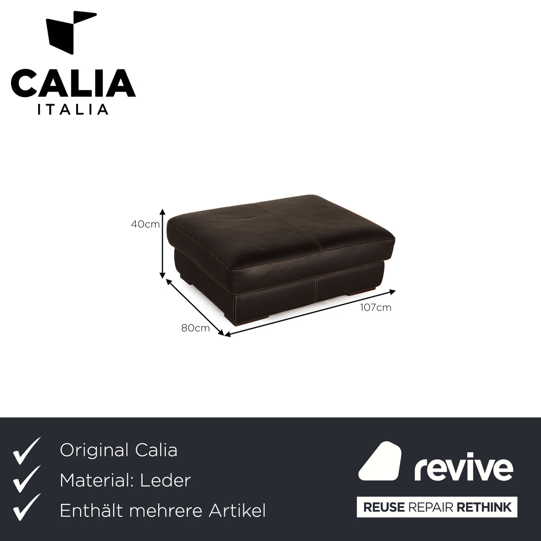 Calia Fjord Leder Sofa Garnitur Dunkelbraun Dreisitzer Hocker
