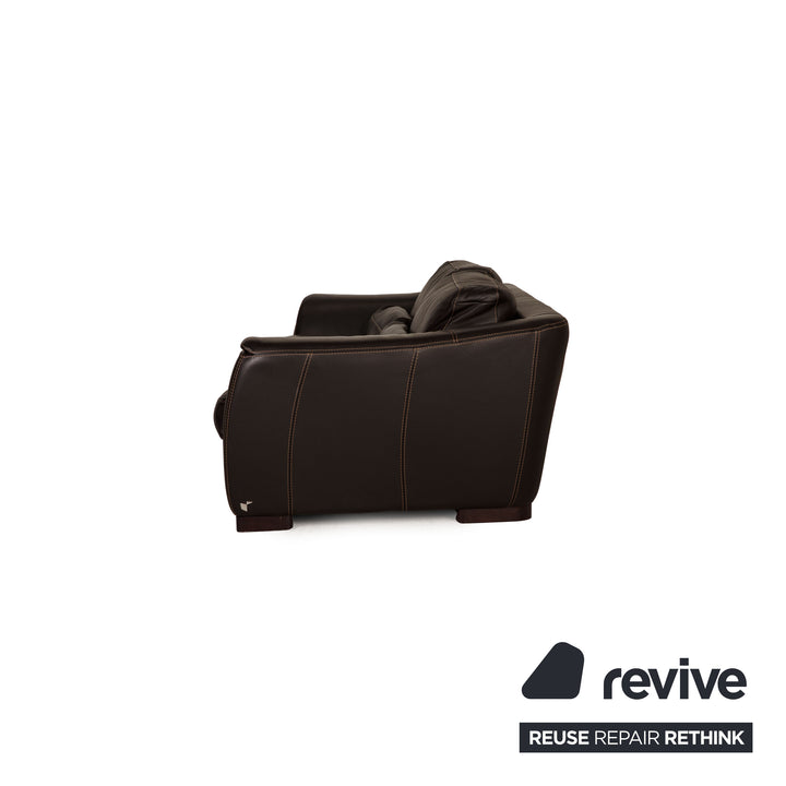 Calia Fjord Leder Sofa Garnitur Dunkelbraun Dreisitzer Hocker