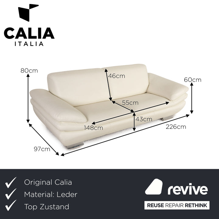 Calia Leder Dreisitzer Creme Sofa Couch