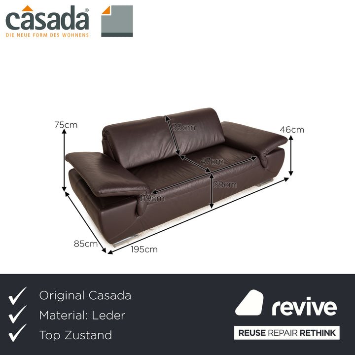 Casada Leder Zweisitzer Braun Sofa Couch manuelle Funktion