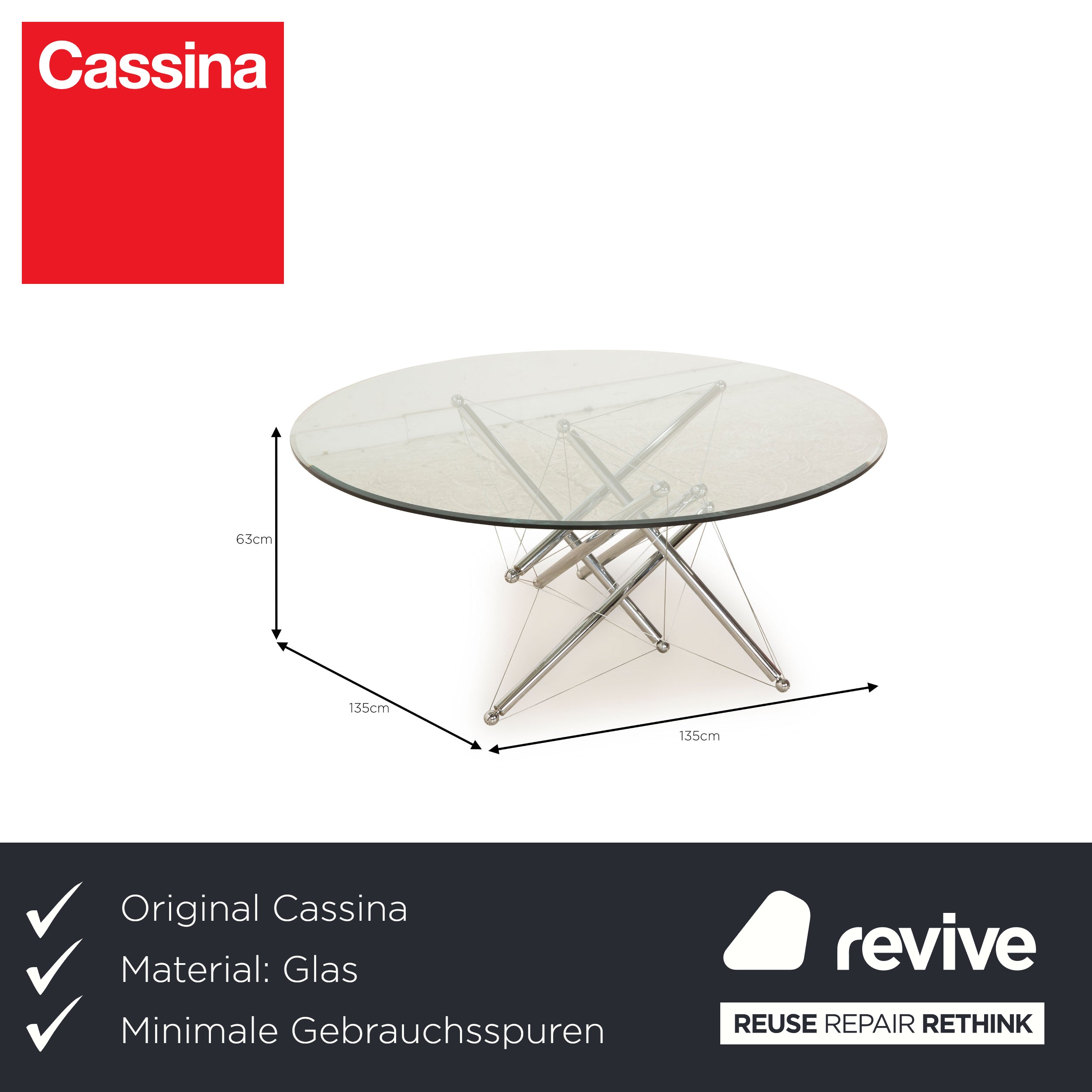 Cassina 714 glass coffee table silver