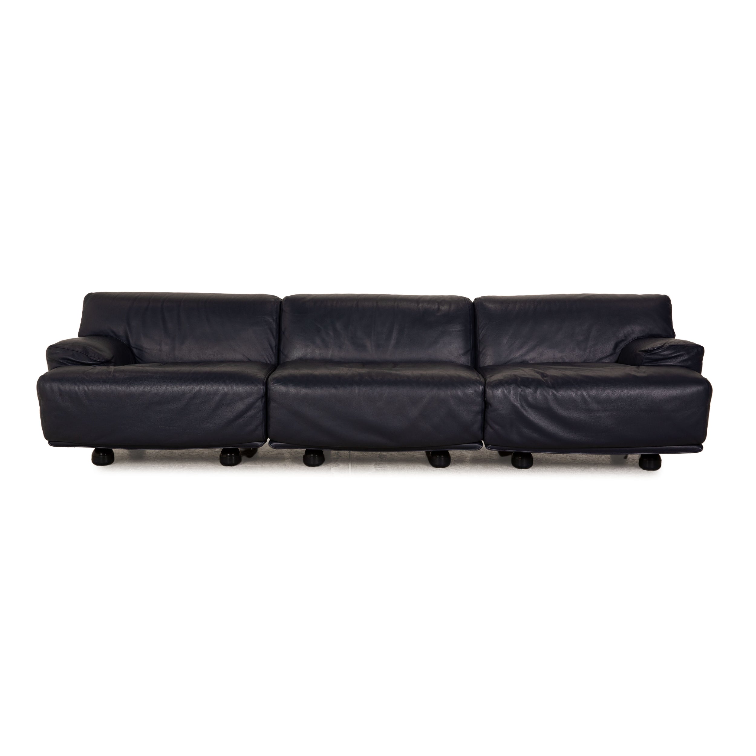 Cassina Fiandra Leather Three Seater Blue Dark Blue Sofa Couch