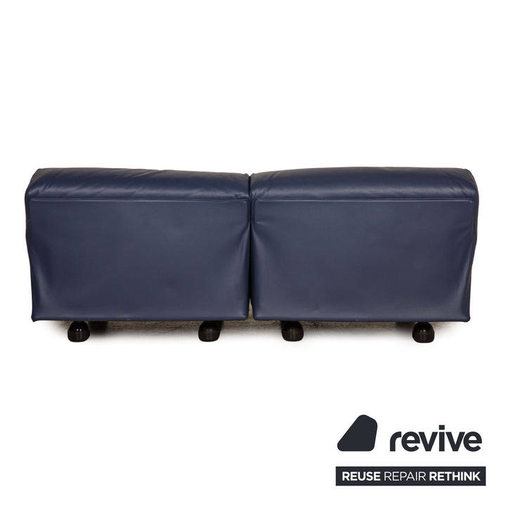 Cassina Fiandra Leather Sofa Set Blue Three Seater Two Seater