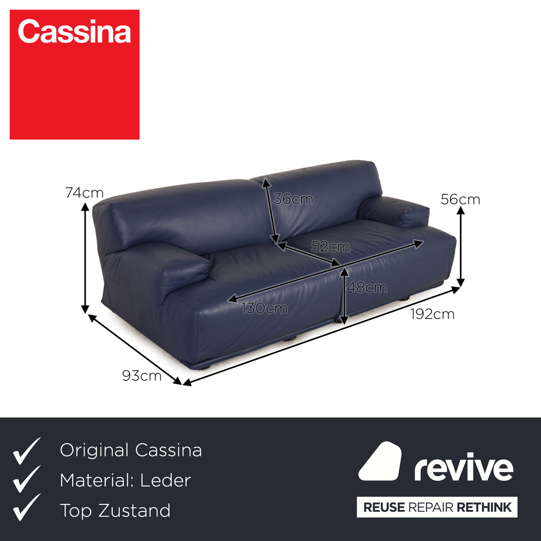 Cassina Fiandra Leder Zweisitzer Blau Sofa Couch