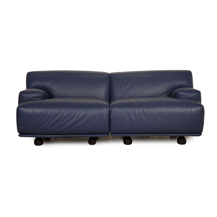 Cassina Fiandra Leather Loveseat Blue Sofa Couch