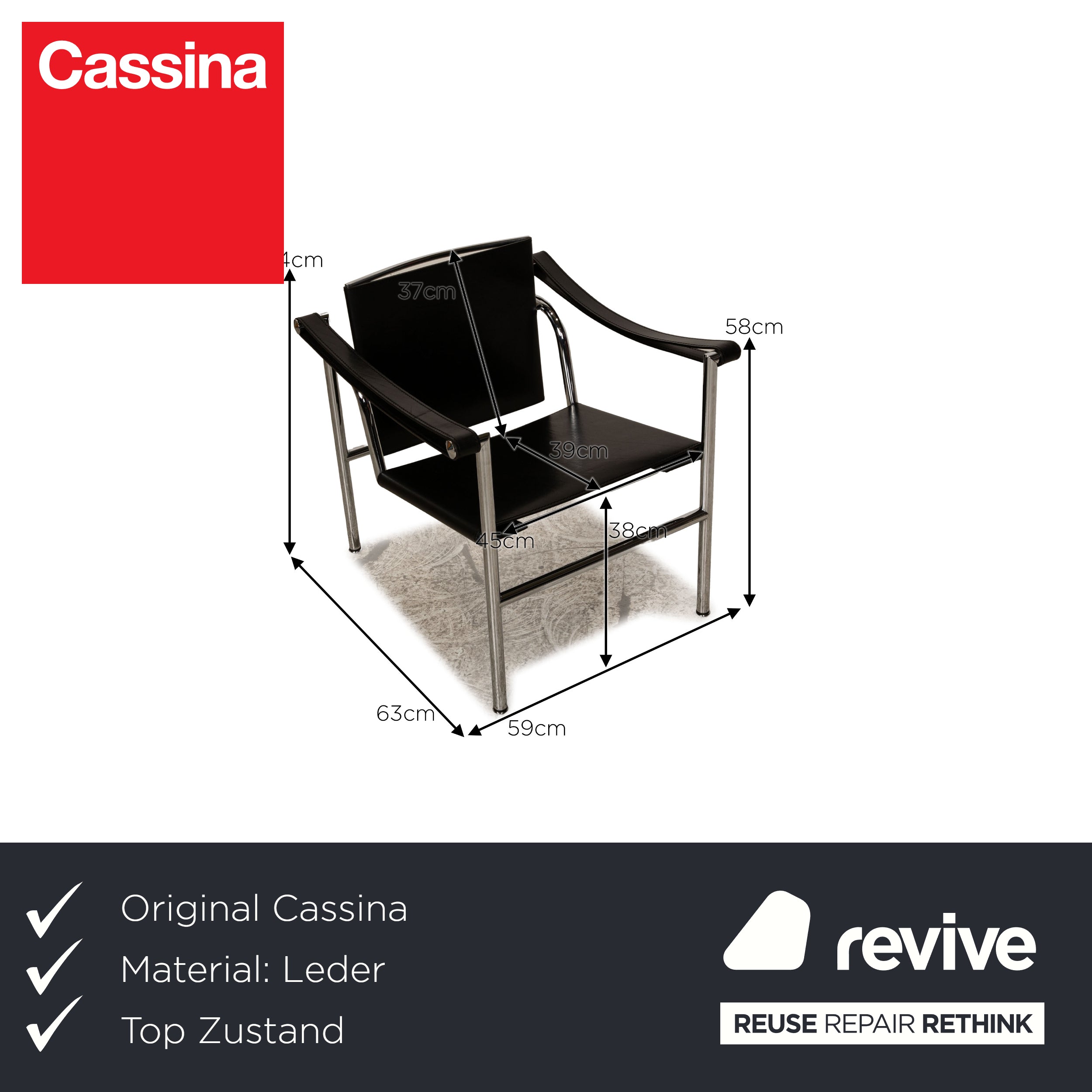 Cassina Le Corbusier LC 1 Leather Armchair Black