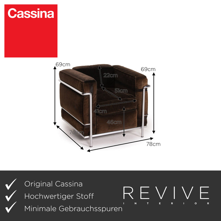 Cassina Le Corbusier LC 2 Cord Stoff Sessel Garnitur Braun Dunkelbraun Vintage Stahlrohr 2x Sessel