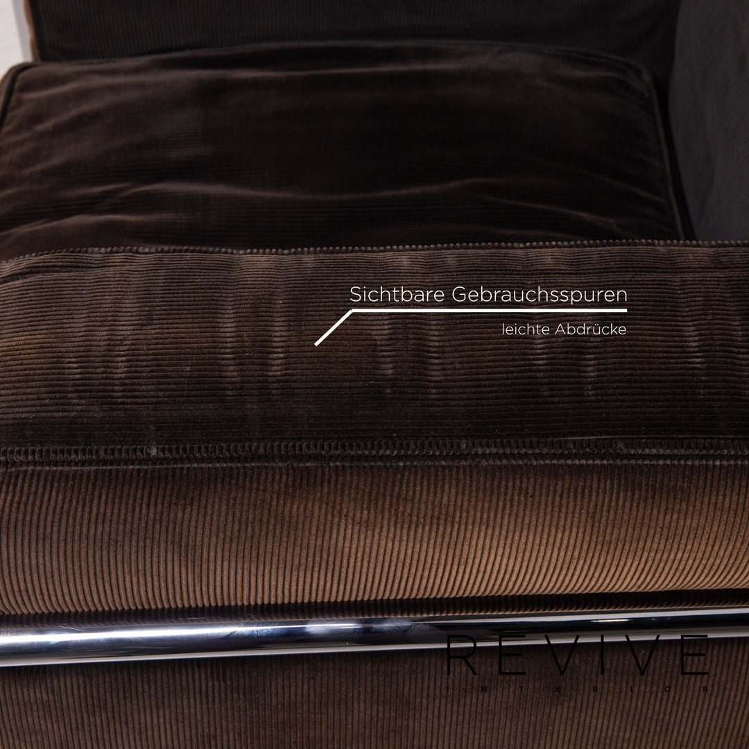 Cassina Le Corbusier LC 2 cord fabric armchair set brown dark brown vintage tubular steel 2x armchair