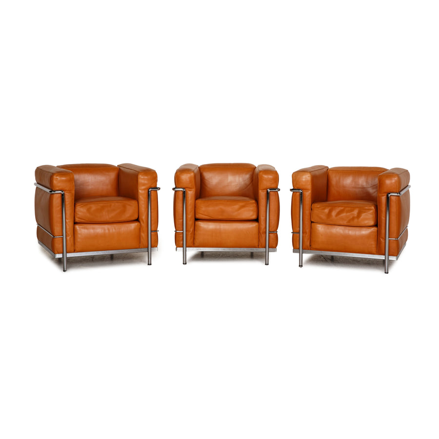 Cassina Le Corbusier LC 2 leather armchair set cognac