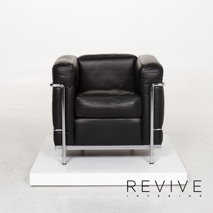 Cassina Le Corbusier LC 2 leather armchair set Black 2x armchair #13511
