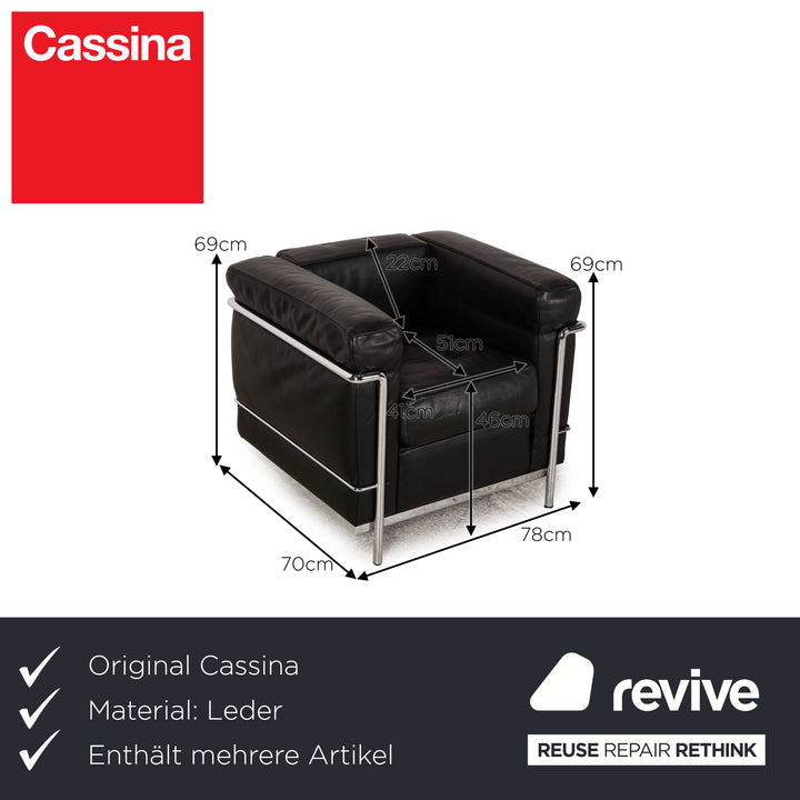Cassina Le Corbusier LC 2 Leder Sessel Garnitur Schwarz