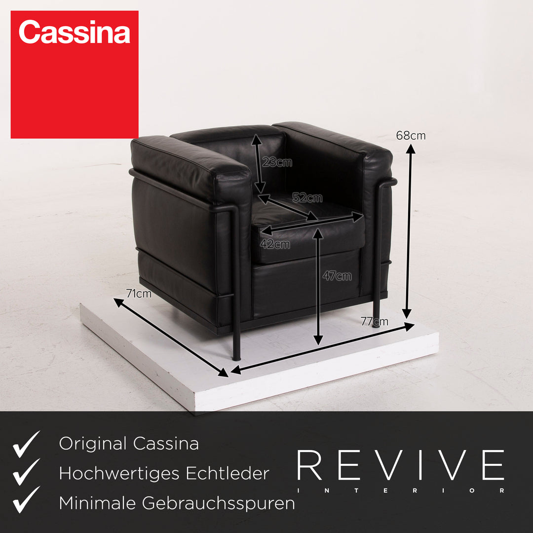 Cassina Le Corbusier LC 2 Leder Sessel Garnitur Schwarz Set #15448