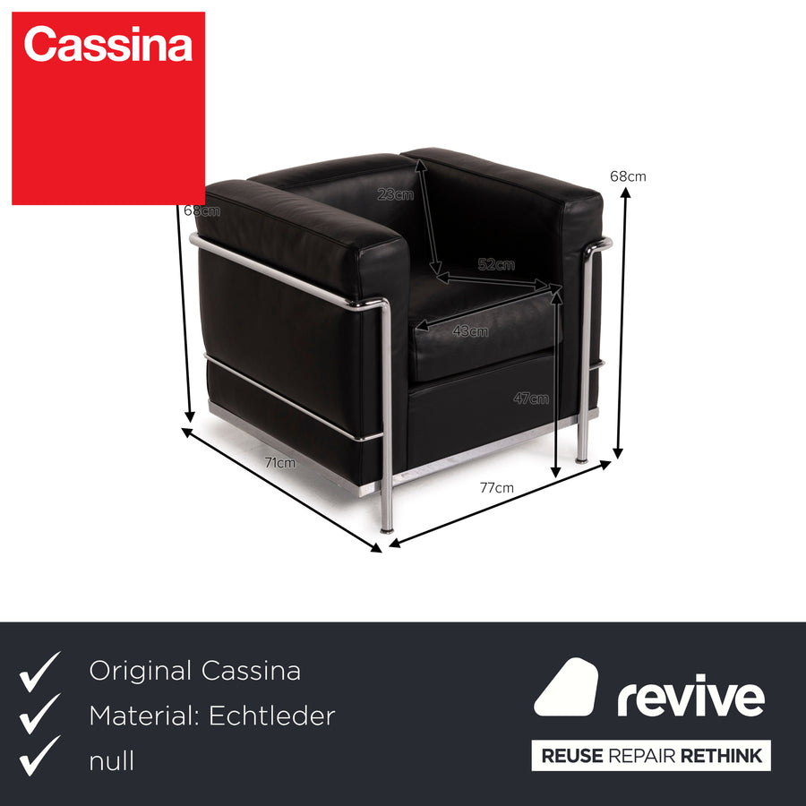 Cassina Le Corbusier LC 2 Leder Sessel Garnitur Schwarz Set