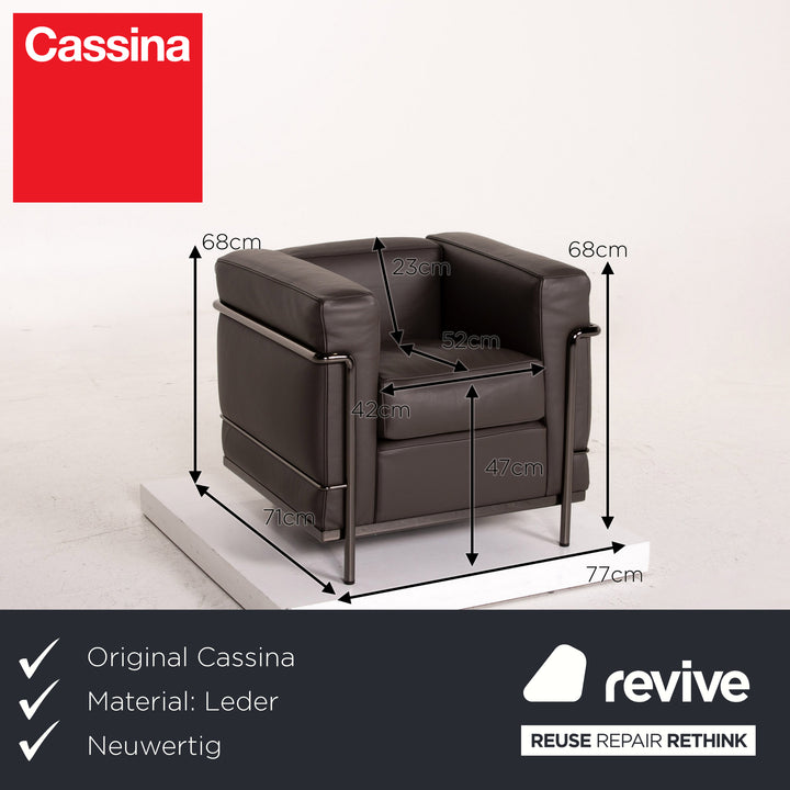 Cassina Le Corbusier LC 2 Leder Sessel Graubraun Braun #14734