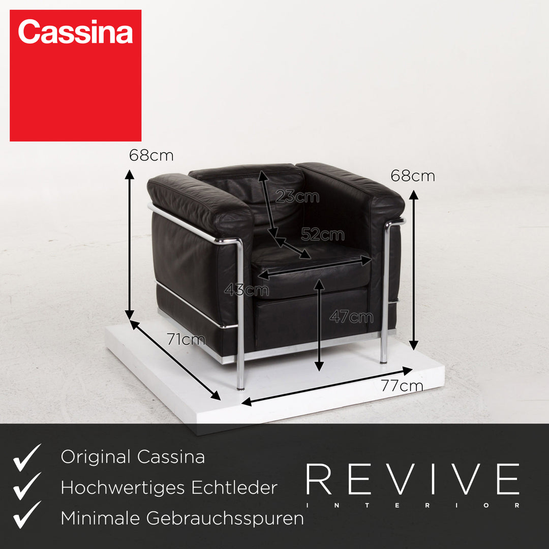 Cassina Le Corbusier LC 2 Leder Sessel Schwarz Outlet #13458