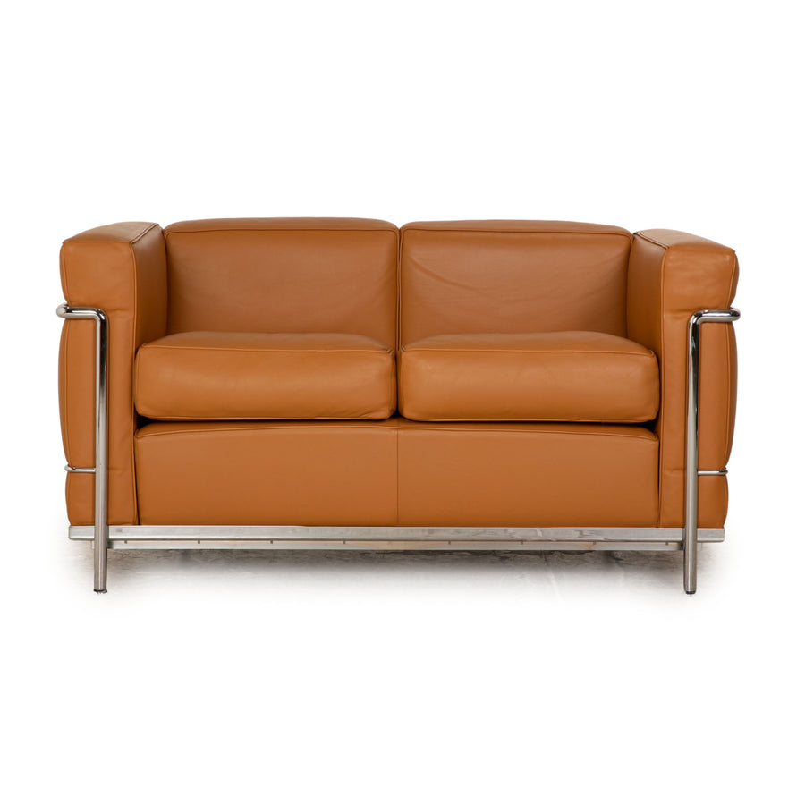 Cassina Le Corbusier LC 2 Leather Two-Seater Brown Cognac Sofa Couch Bauhaus