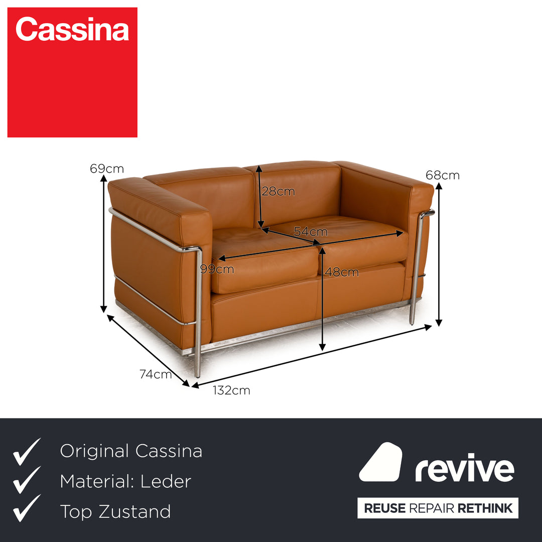 Cassina Le Corbusier LC 2 Leder Zweisitzer Braun Cognac Sofa Couch Bauhaus