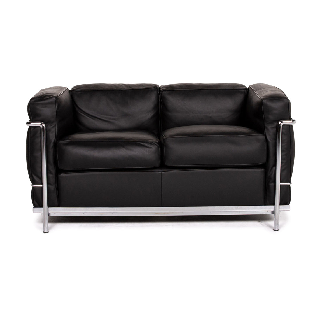 Cassina Le Corbusier LC 2 Leather Sofa Black Two Seater Couch #14243