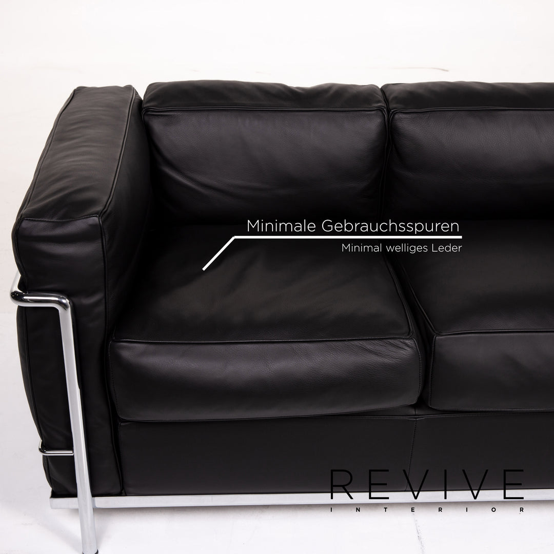 Cassina Le Corbusier LC 2 Leder Sofa Schwarz Zwesitzer Couch #14243