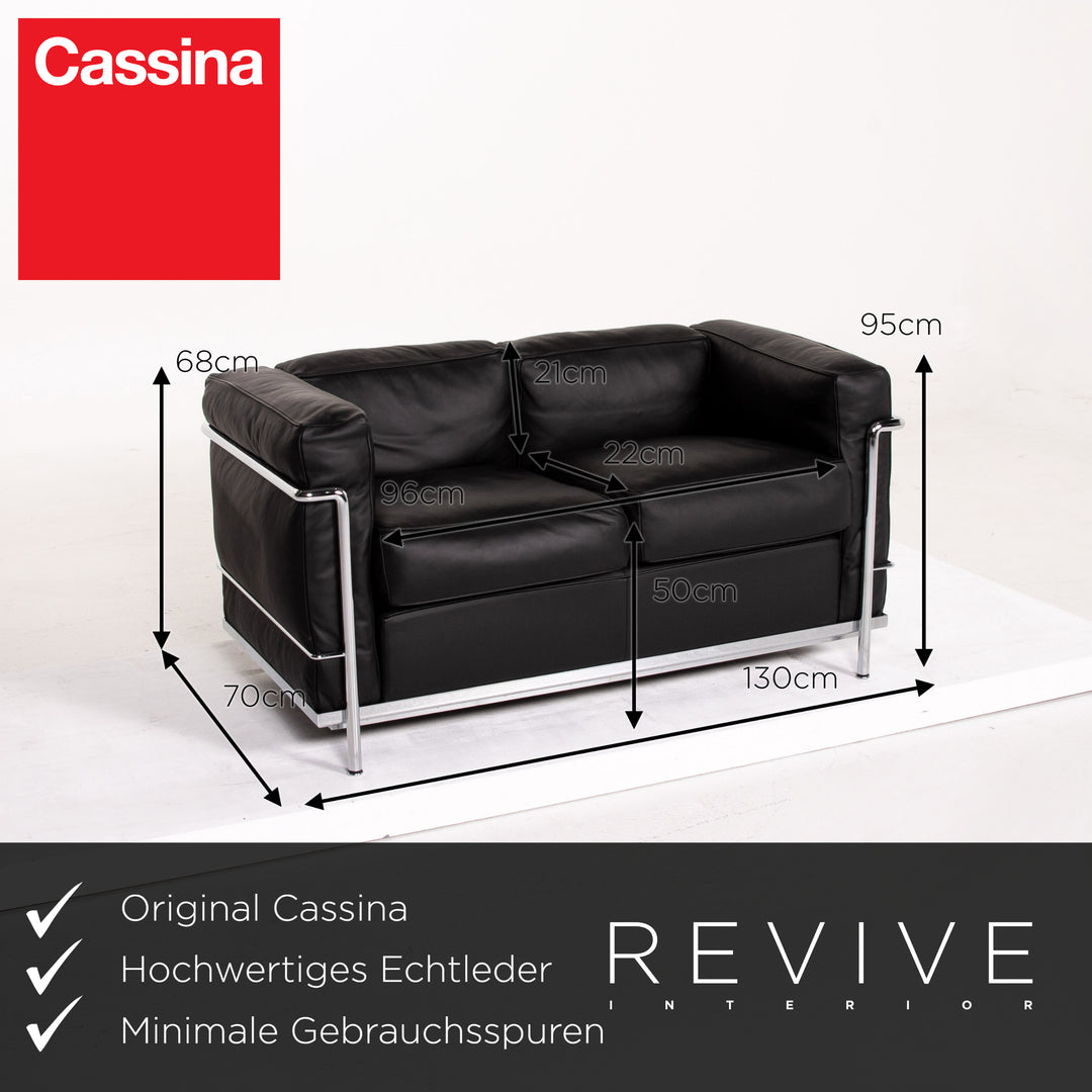 Cassina Le Corbusier LC 2 Leder Sofa Schwarz Zwesitzer Couch #14243