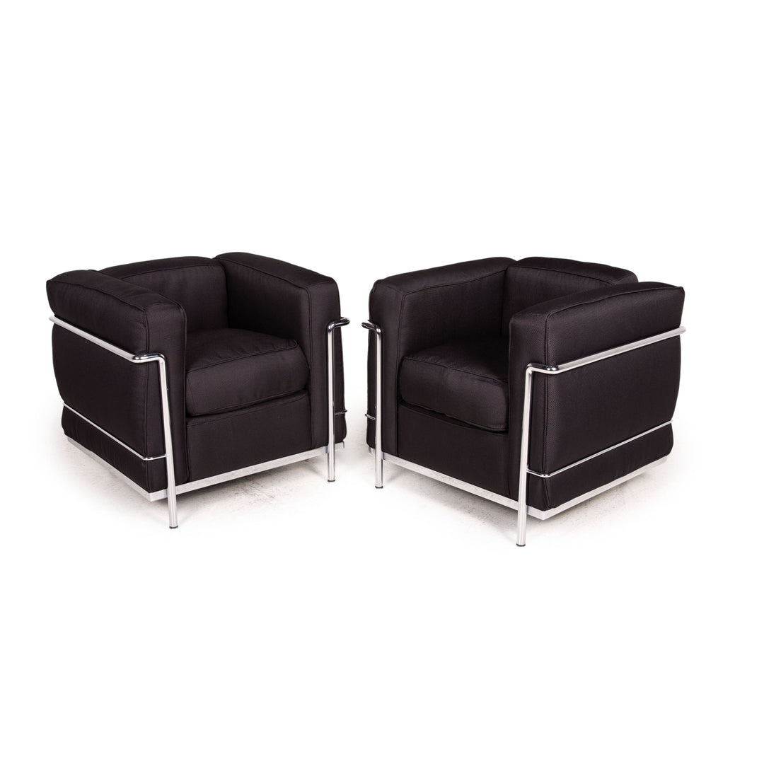 Cassina Le Corbusier LC 2 Stoff Sessel Garnitur Schwarz