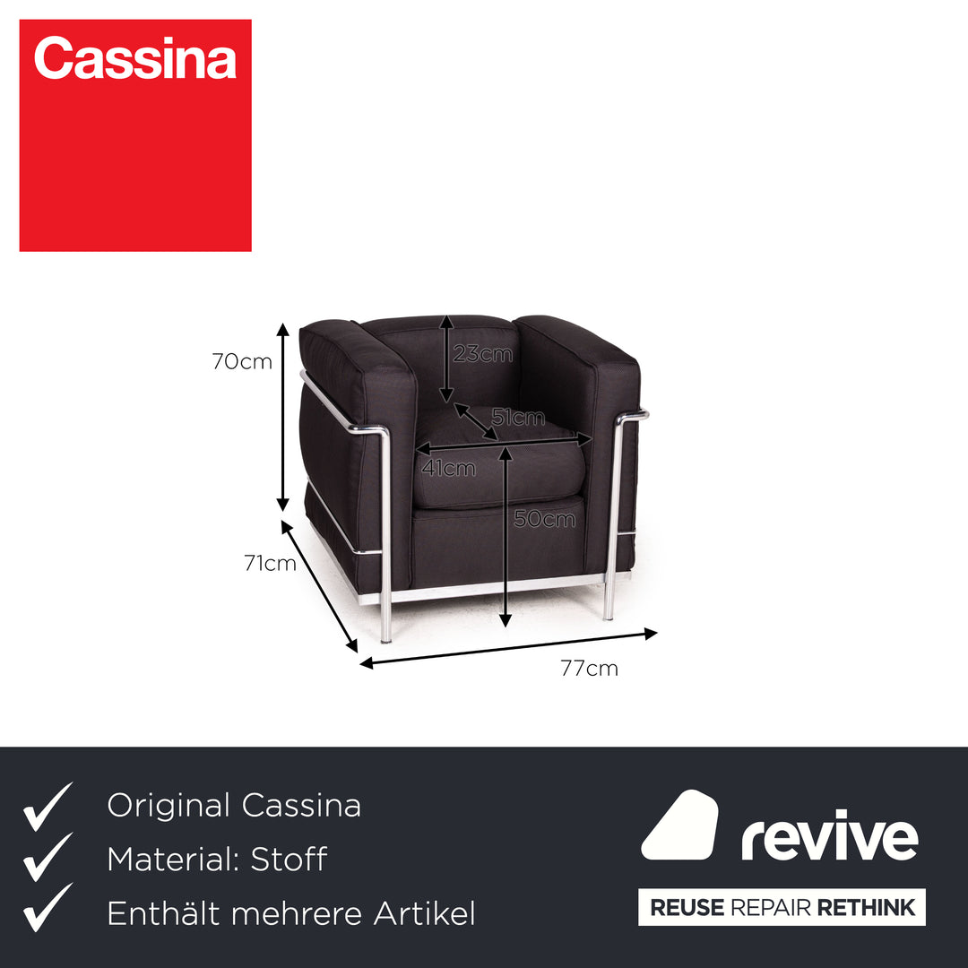 Cassina Le Corbusier LC 2 Stoff Sessel Garnitur Schwarz