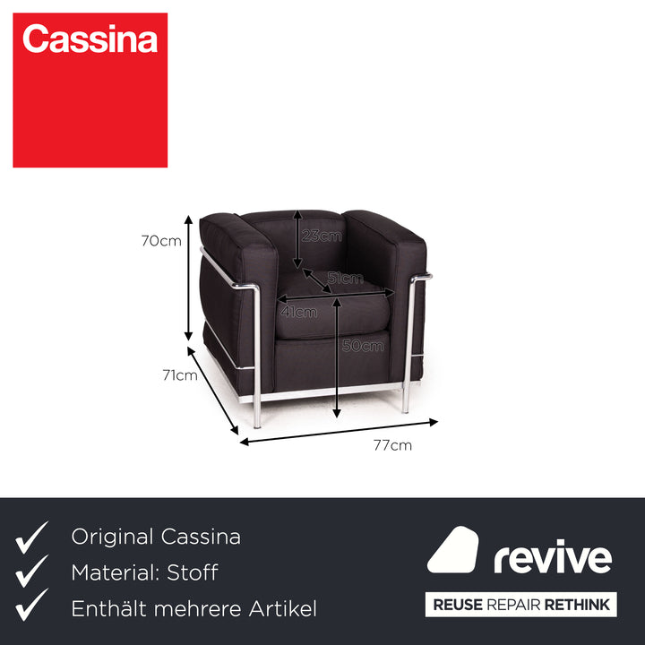 Cassina Le Corbusier LC 2 Stoff Sessel Garnitur Schwarz