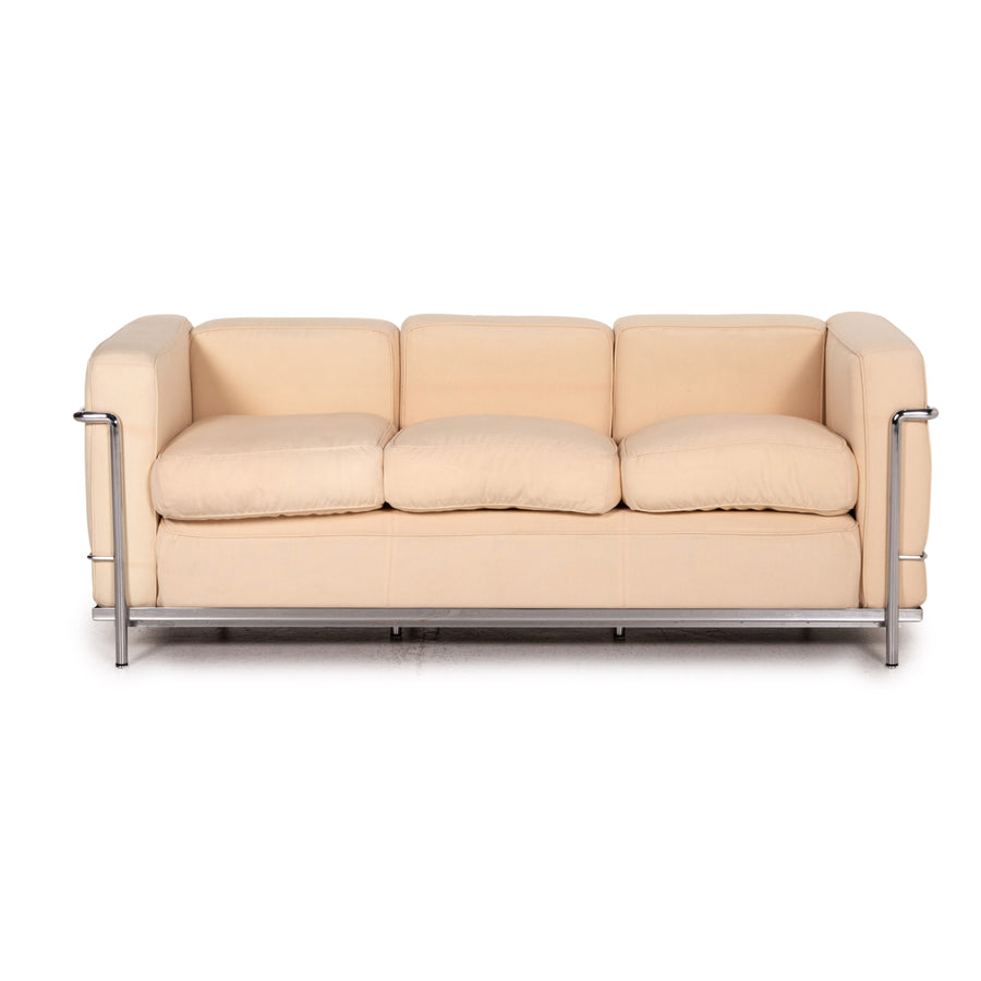Cassina Le Corbusier LC 2 fabric sofa beige three seater couch