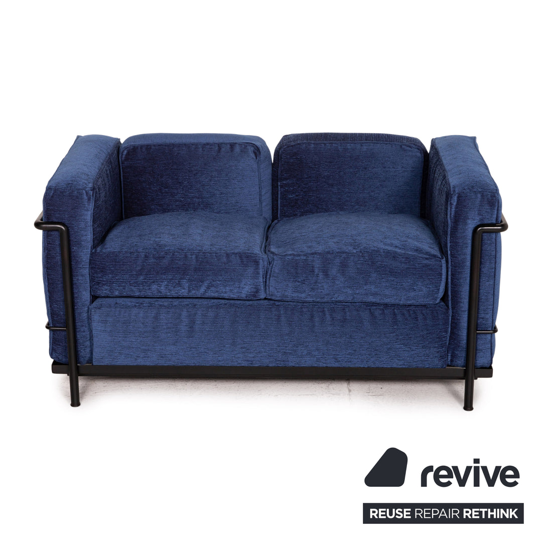 Cassina Le Corbusier LC 2 Stoff Sofa Blau Zweisitzer Couch