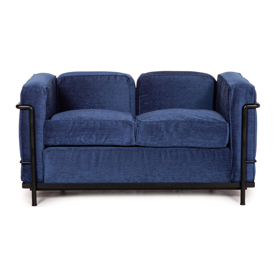 Cassina Le Corbusier LC 2 Fabric Sofa Blue Two Seater Couch