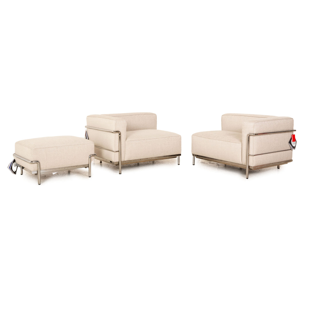 Cassina Le Corbusier LC 3 Fauteuil Grand Confort Stoff Sofa Garnitur Beige 2x Zweisitzer Hocker