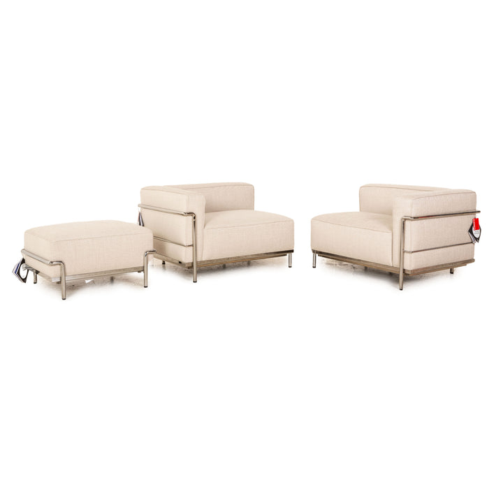 Cassina Le Corbusier LC 3 Fauteuil Grand Confort Stoff Sofa Garnitur Beige 2x Zweisitzer Hocker