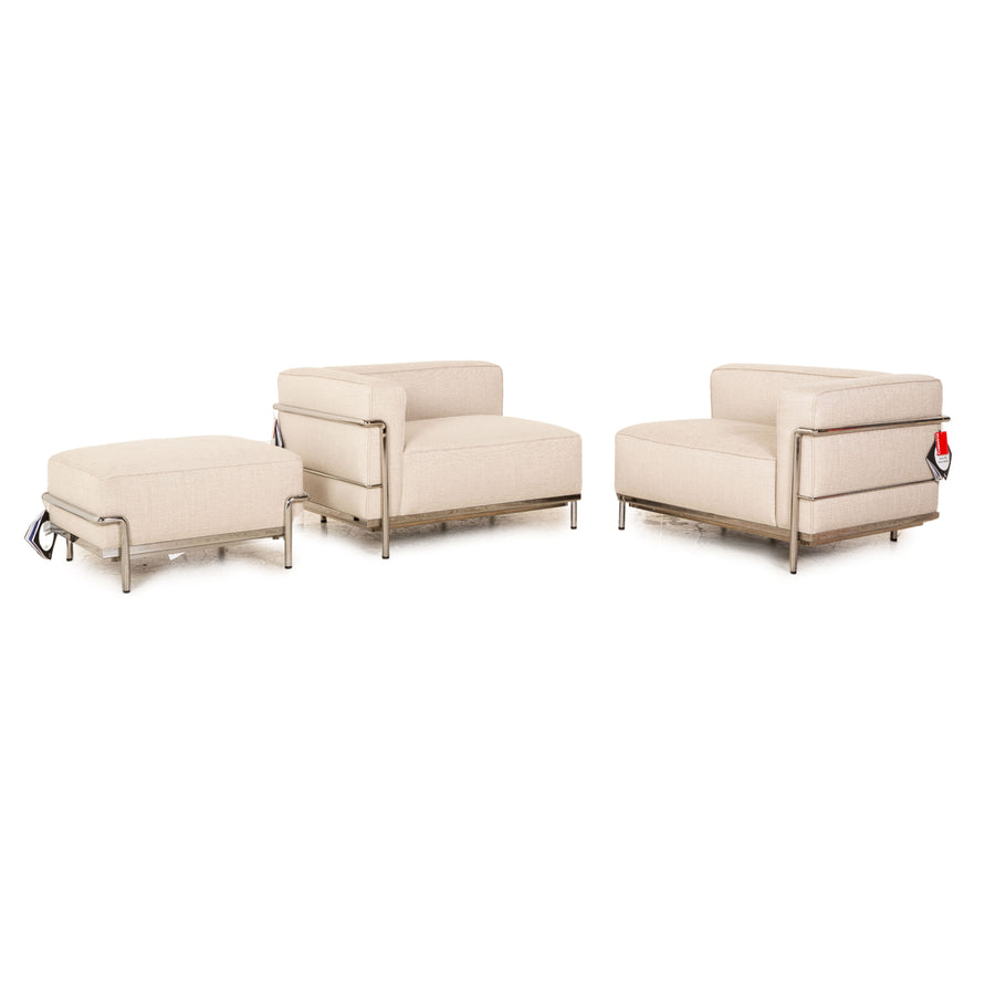 Cassina Le Corbusier LC 3 Fauteuil Grand Confort fabric sofa set beige 2x two-seater stool
