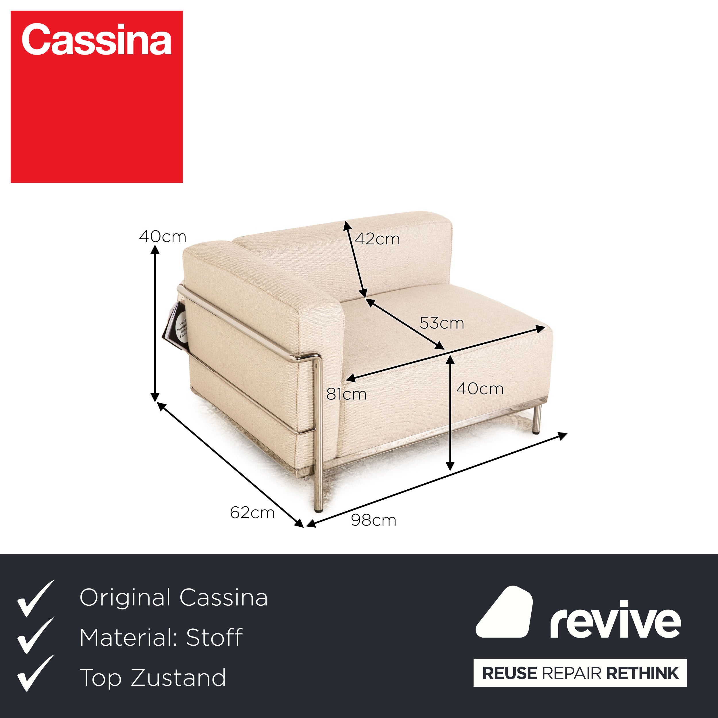 Cassina Le Corbusier LC 3 Fauteuil Grand Confort Stoff Zweisitzer Beige Sofa Couch Bauhaus
