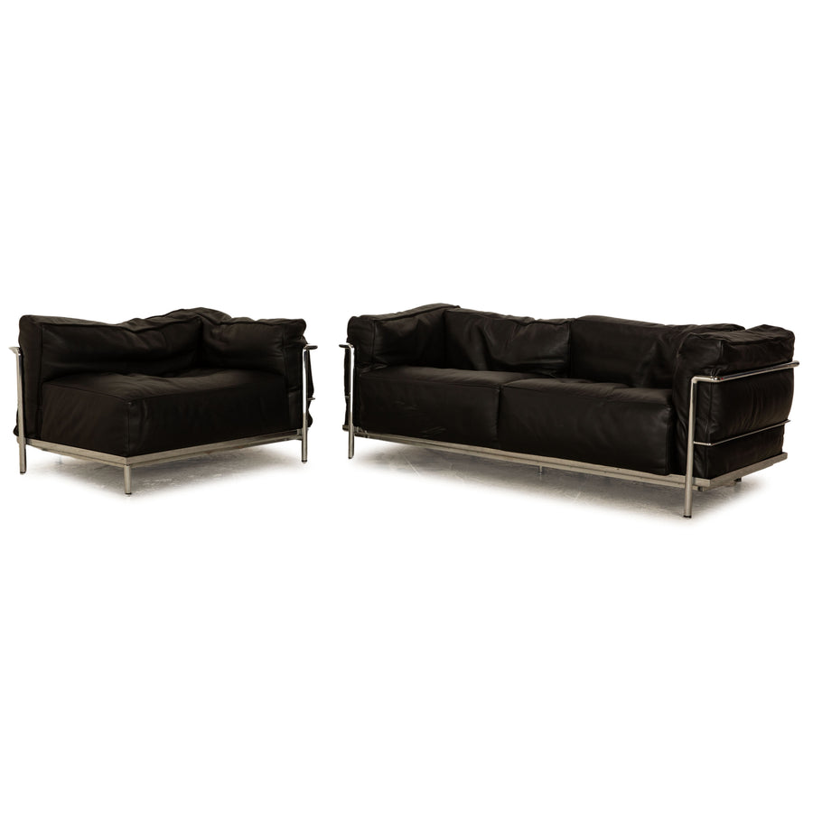 Cassina Le Corbusier LC 3 Leather Sofa Set Black Two-Seater Armchair Bauhaus