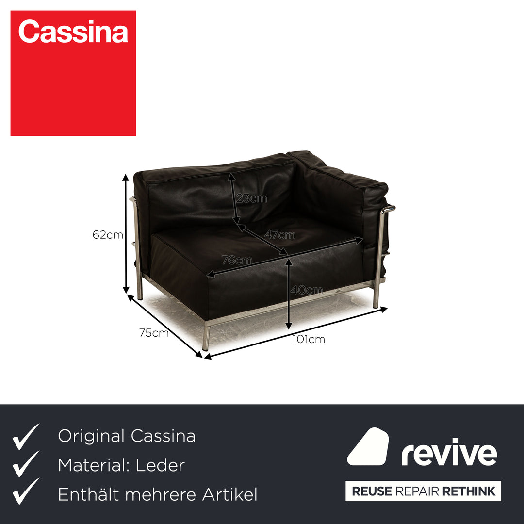 Cassina Le Corbusier LC 3 Leder Sofa Garnitur Schwarz Zweisitzer Sessel Bauhaus