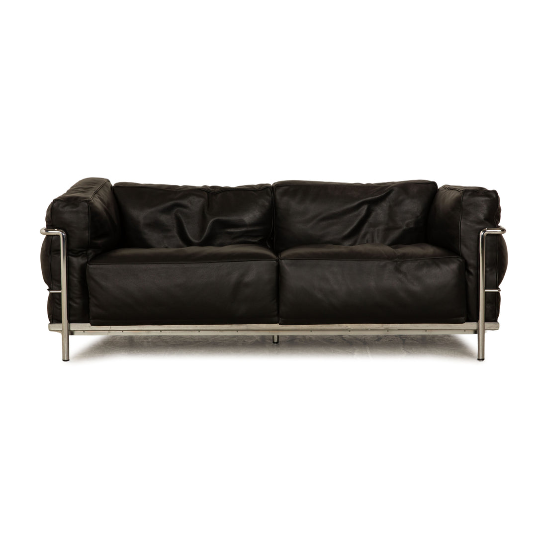 Cassina Le Corbusier LC 3 Leder Zweisitzer Schwarz Bauhaus Daunen