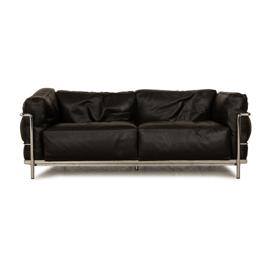 Cassina Le Corbusier LC 3 Leather Two-Seater Black Bauhaus Down
