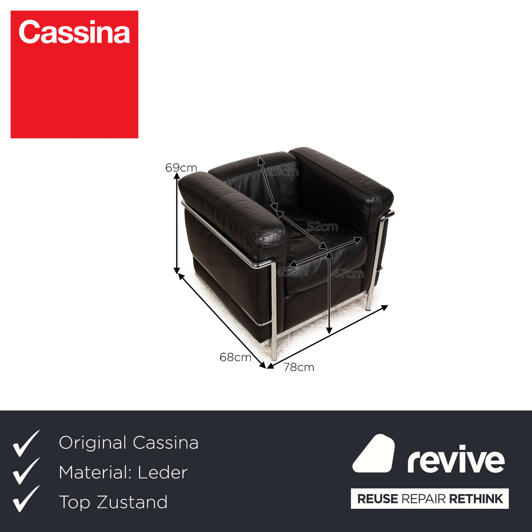 Cassina Le Corbusier LC 2 Leder Sessel Schwarz