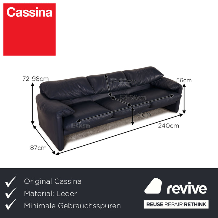 Cassina Maralunga Leder Dreisitzer Dunkelblau Sofa Couch Funktion